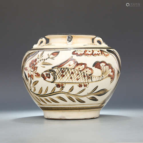 A Chinese Cizhou Kiln Seaweed Pattern Porcelain Jar
