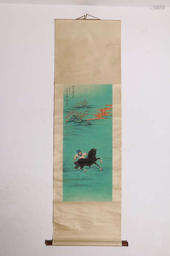 A Chinese Horse Painting Scroll, Zhang Daqian Mark