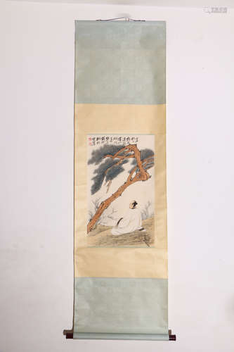 A Chinese Pine Tree Painting Scroll, Zhang Daqian Mark