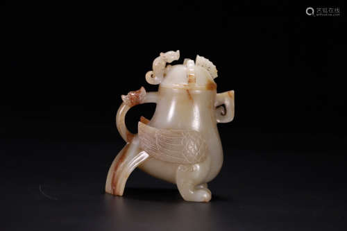 A Chinese Dragon7phoenix Carved Jade Cup