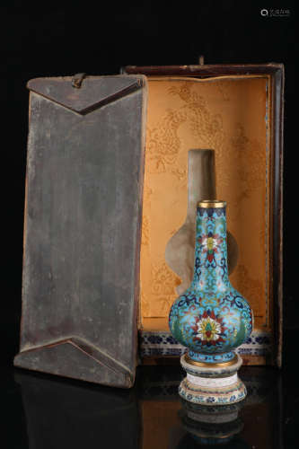 A Chinese Copper Cloisonne Ornament with Wooden Box