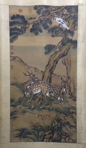 A Chinese Double Deers Painting