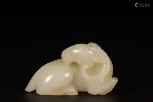 A Chinese Carved Hetian Jade Sheep Ornament