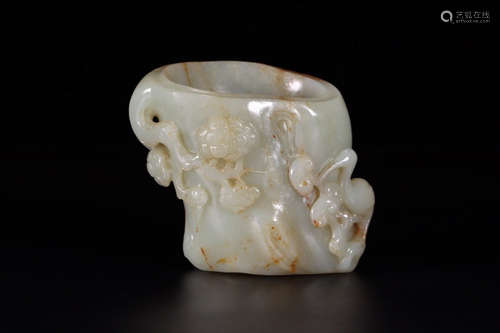 A Chinese Carved Hetian Jade Brush Pot