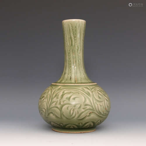 A Chinese Floral Yaozhou Kiln Porcelain Flask