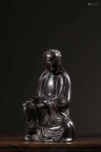 A Chinese Carved Lobular Red Sandalwood Guanyin Statue