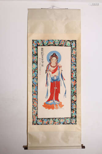 A Chinese Guanyin Painting Scroll, Zhang Daqian Mark