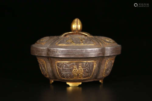 A Chinese Silver Malus spectabilis Shaped Box with Cover