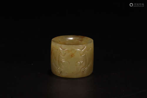 A Chinese Tiger Head Carved Hetian Jade Fingerstall