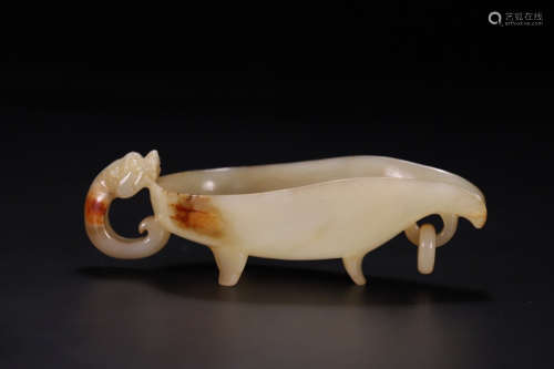 A Chinese Dragon Pattern Hetian Jade Cup
