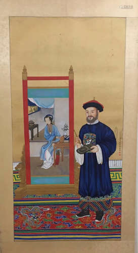 A Chinese Figure Painting, Lang Shining Mark