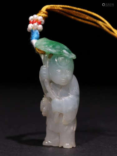 A Chinese Carved Jadeite Boy Ornament