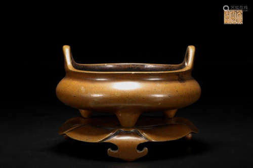 A Chinese Copper Double Ears Incense Burner