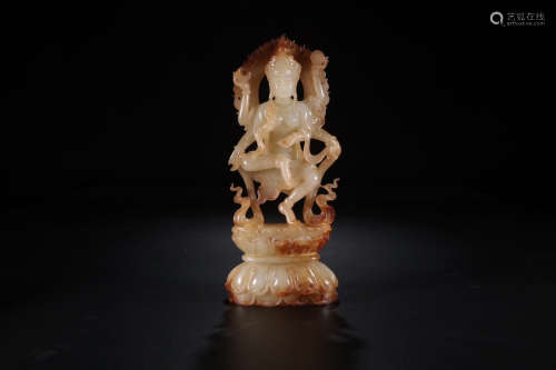 A Chinese Carved Hetian Jade 6 Arms Guanyin Statue