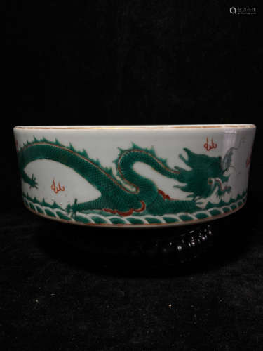 A Chinese Green Glazed Dragon Pattern Porcelain Brush Pot