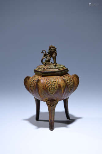 A Chinese Three-legged Copper Incense Burner