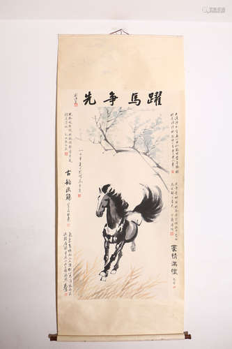 A Chinese Horse Painting Scroll, Xu Beihong Mark