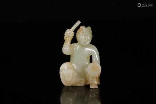 A Chinese Carved Hetian Jade Bear Ornament