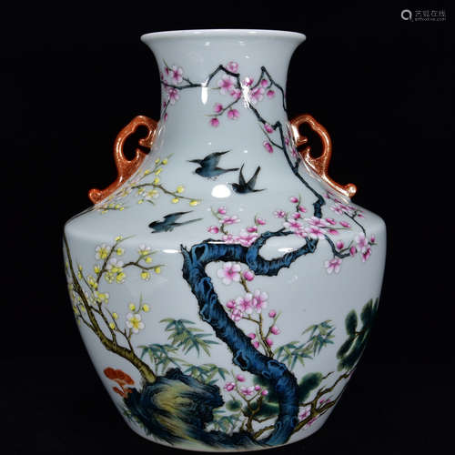 A Chinese Famille Rose Floral Porcelain Zun