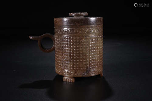A Chinese Carved Gaogu Jade Cup With Cover