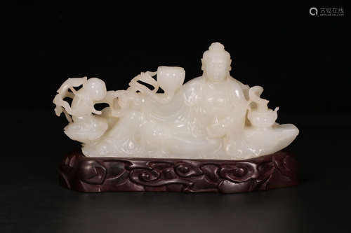 A Chinese Carved Hetian Jade Songzi Guanyin Statue