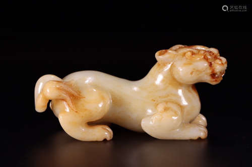 A Chinese Carved Hetian Jade Beast Ornament