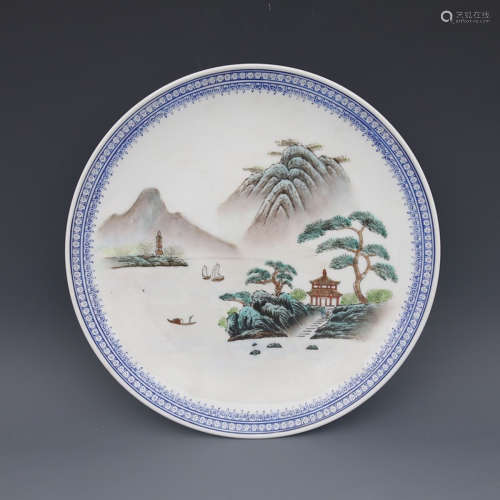 A Chinese Light colorful porcelain Landscape Painted Plate