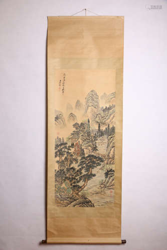 A Chinese Landscape Painting Scroll, Wang Yuanqi Mark