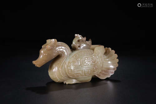 A Chinese Carved Hetian Jade Brid Ornament