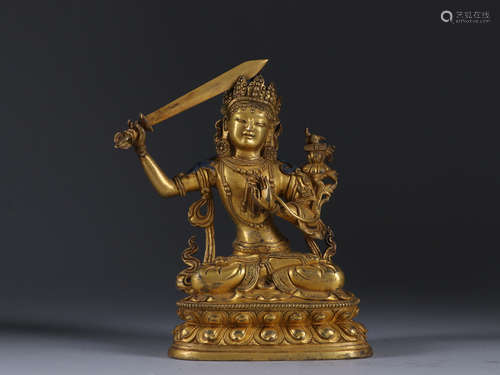 A Chinese Gild Copper Statue of Manjusri Bodhisattva