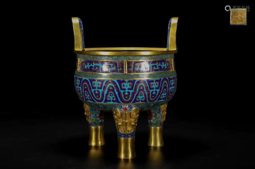 A Chinese Copper Cloisonne Three-legged Incense Burner