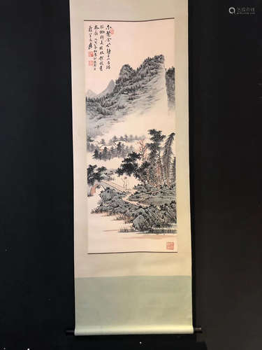 A CHINESE LANDSCAPE PAINTING SCROLL, ZHANG DAQIAN MARK