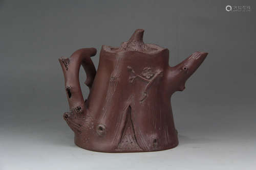 A CHINESE TREE ROOT SHAPED PURPLE SAND TEAPOT