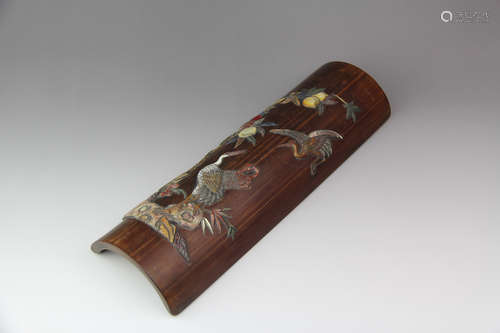 A CHINESE CARVED JEWEL INLAID BAMBOO BI GE