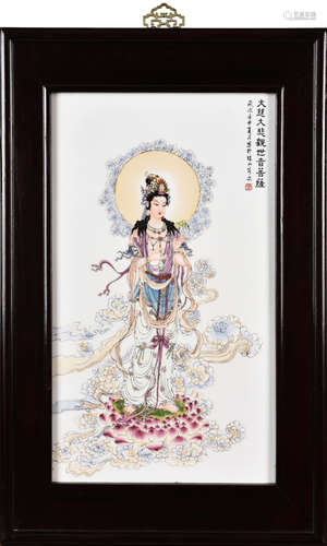 FRAMED PORCELAIN PLAQUE 'GUANYIN'