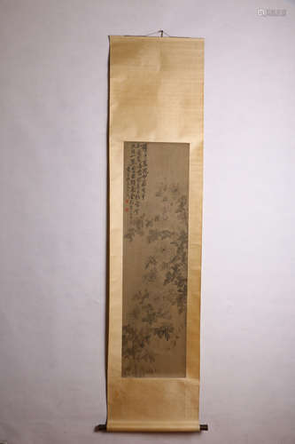 A CHINESE FLOWER&PLANT PAINTING SILK SCROLL, LI SHAN MARK