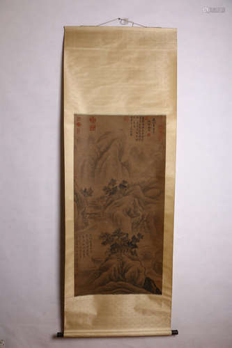 A CHINESE LANDSCAPE PAINTING SCROLL, SHEN ZHOU MARK