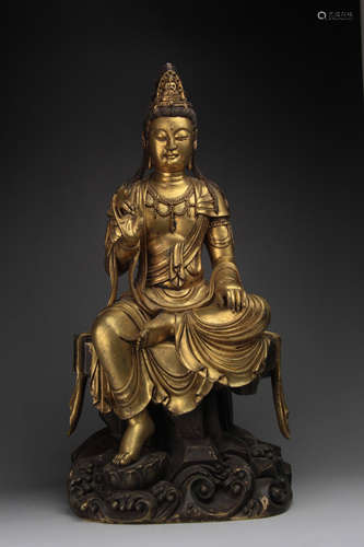 A CHINESE GILD COPPER STATUE OF MANJUSRI BODHISATTVA