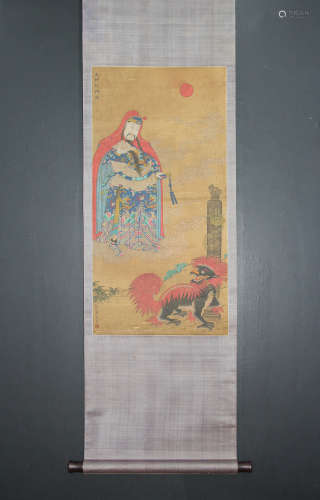 A CHINESE PAINTING AND CALLIGRAPHY SCROLL, YAN LIBEN MARK