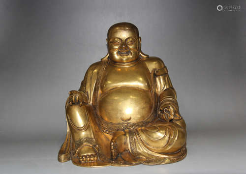 A CHINESE GILD COPPER STATUE OF MAITREYA