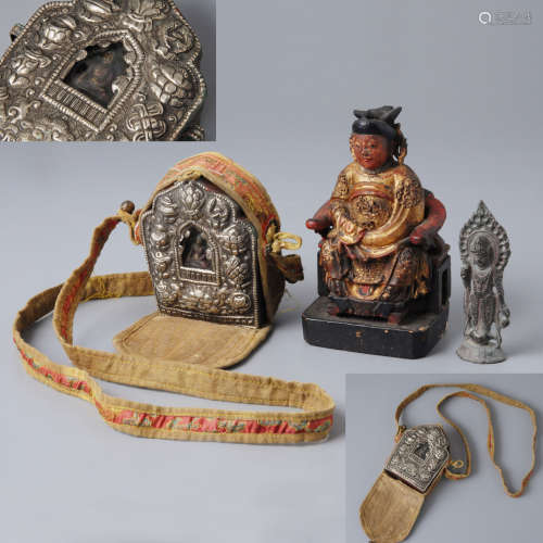 西藏隨身佛、木雕金彩佛像、銅佛像一組