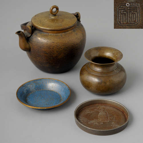 銅壺、茶托一組