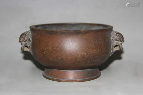 A CHINESE ROUND FOOT COPPER INCENSE BURNER