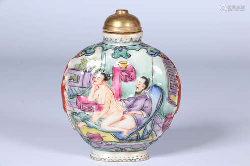 FAMILLE ROSE 'EROTIC SCENE' SNUFF BOTTLE