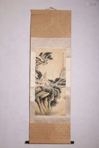 A CHINESE FIGURE PAINTING SCROLL, JIN TINGBIAO MARK