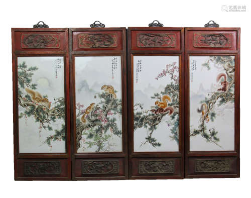 4 CHINESE FAMILLE ROSE PORCELAIN PLATE PAINTING HANGING SCREENS