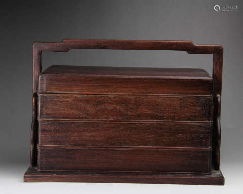 A CHINESE ROSEWOOD HANDLED BOX
