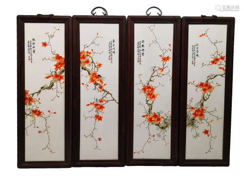 4 CHINESE FAMILLE ROSE PAINTING SCREENS