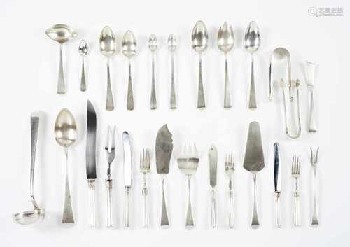 A 12 seater cutlery setPortuguese silverFluted handles (plain handles to spoons)12 soup