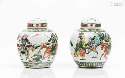 A pair of pots with coversChinese porcelainPolychrome decoration with oriental figuresH